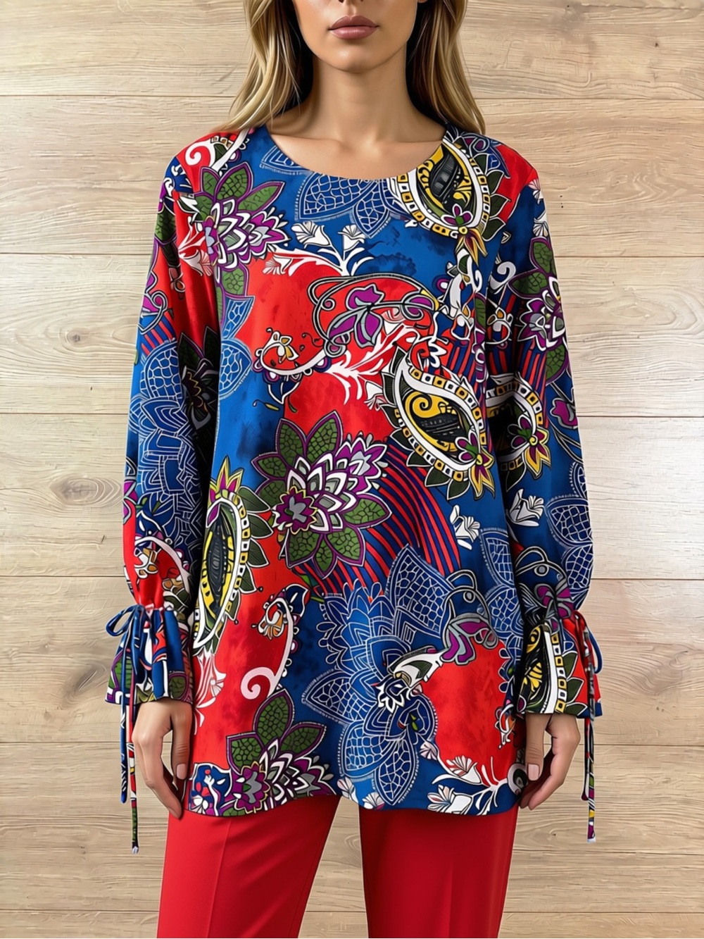 Peter Nygard Vibrant Floral Paisley Tie-Sleeve Tunic PS